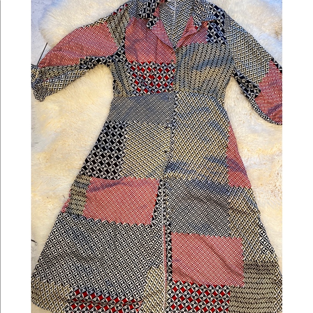 Zara Patchwork Button-Down Shirt Dress in Black, Red, Cream